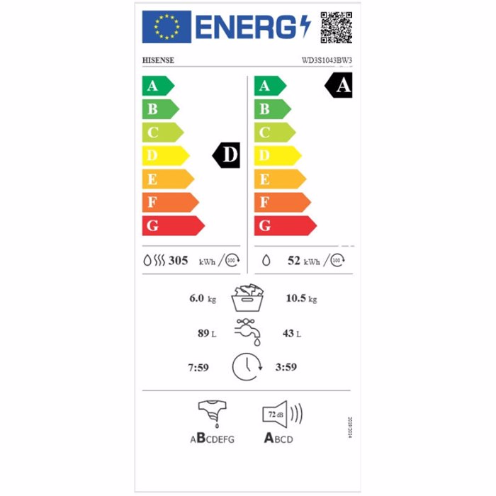 Pluntirio - Stegotirio Rouxon Hisense WD3S1043BW3 10.5 kg/6 kg A/D